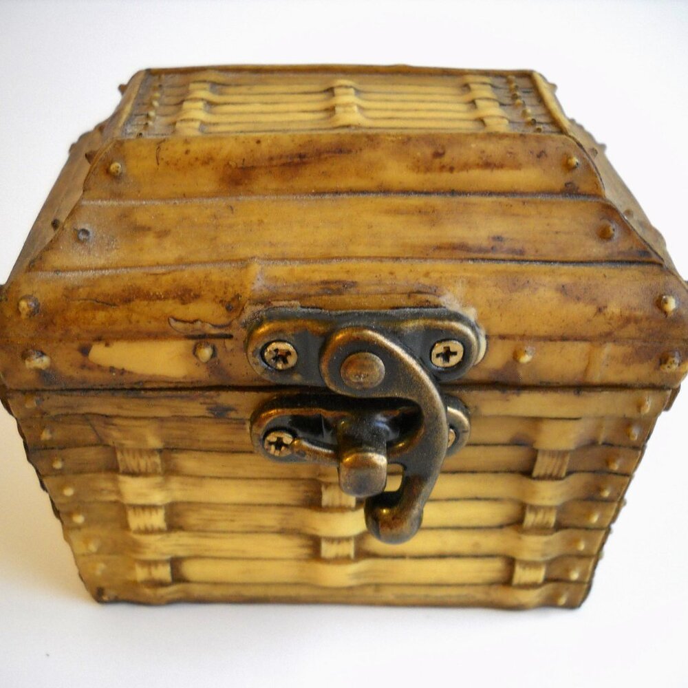Treasure Chest Trinket Jewelry Box Holder Resin Basket Brown Handmade Dated